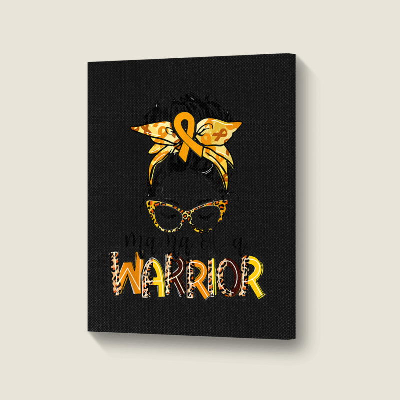 Childhood Cancer Awareness Mama Of A Warrior Gold Ribbon Portrait Canvas Print | Artistshot