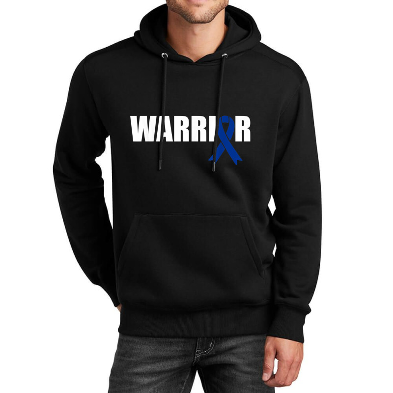 Colon Cancer Warrior Dark Blue Awareness Ribbon Unisex Hoodie | Artistshot