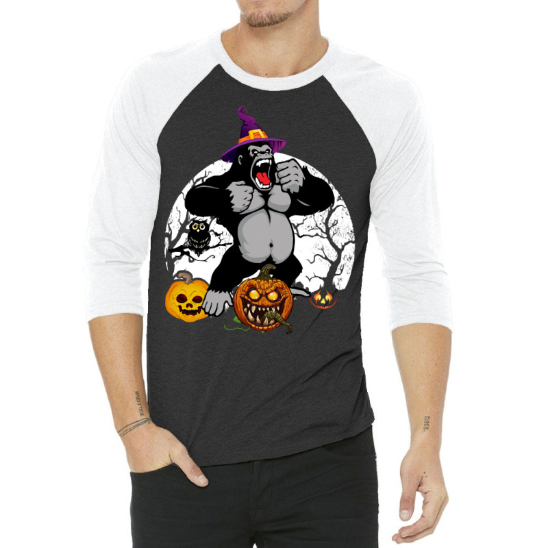 Gorilla Halloween Boo Costume Scary T  Shirt Gorilla Invited To Hallow 3/4 Sleeve Shirt | Artistshot