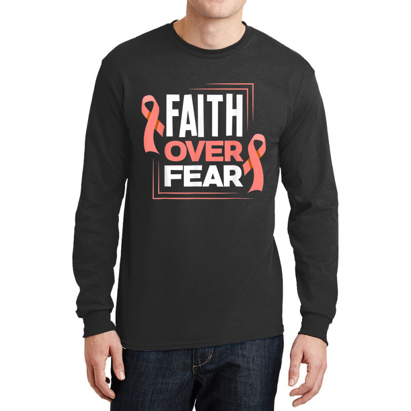 Faith Fear Peach Ribbon Endometrial Cancer Awareness Long Sleeve Shirts by LaytonDesign | Artistshot