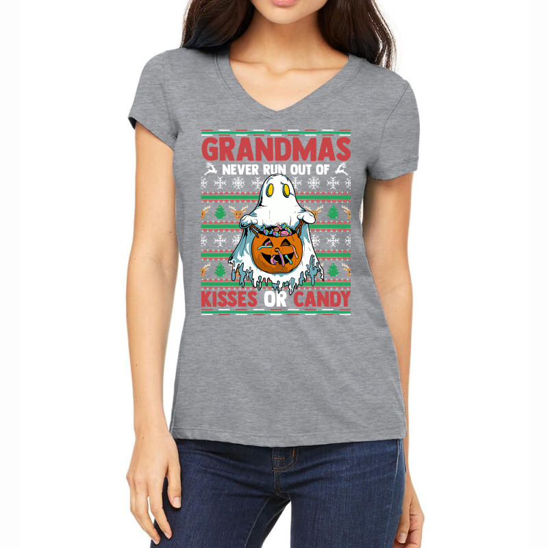 Grandmas Never Run Out Of Kisses Or Candy Halloween Granny T Shirt Women's V-Neck T-Shirt by RomanAllen89 | Artistshot