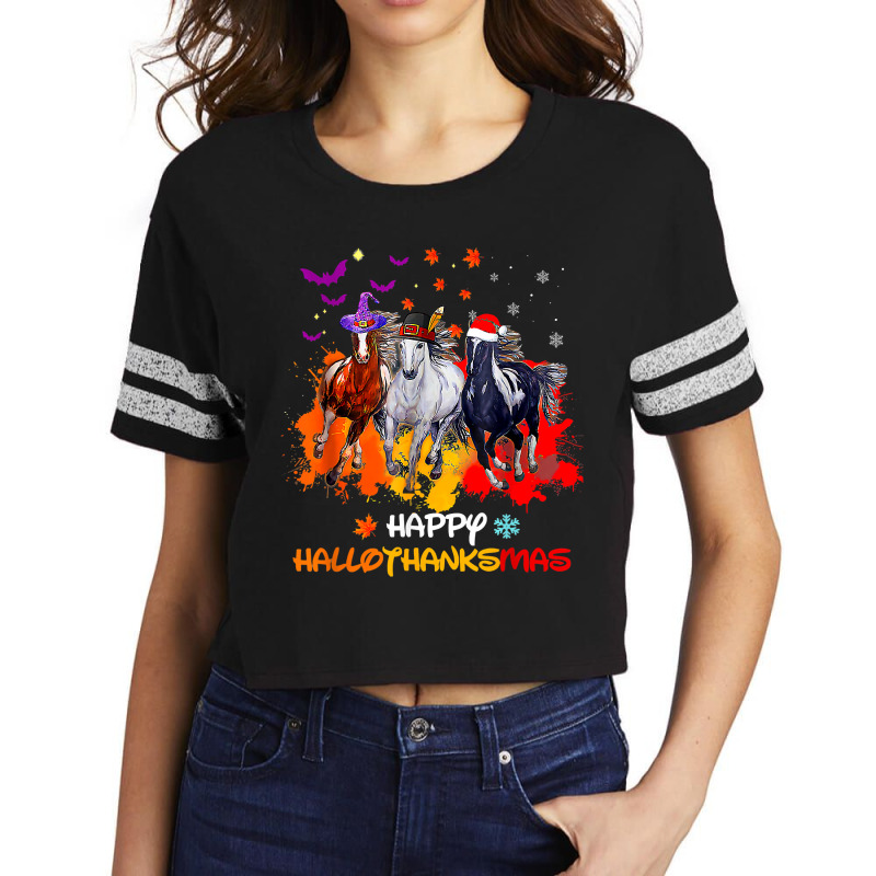 Halloween Thanksgiving Christmas Happy Hallothanksmas Horse 200 Scorecard Crop Tee by peafowl | Artistshot