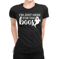 Halloween T  Shirti´m Just Here For The Boos Ghost White Stroke Text Ladies Fitted T-shirt | Artistshot