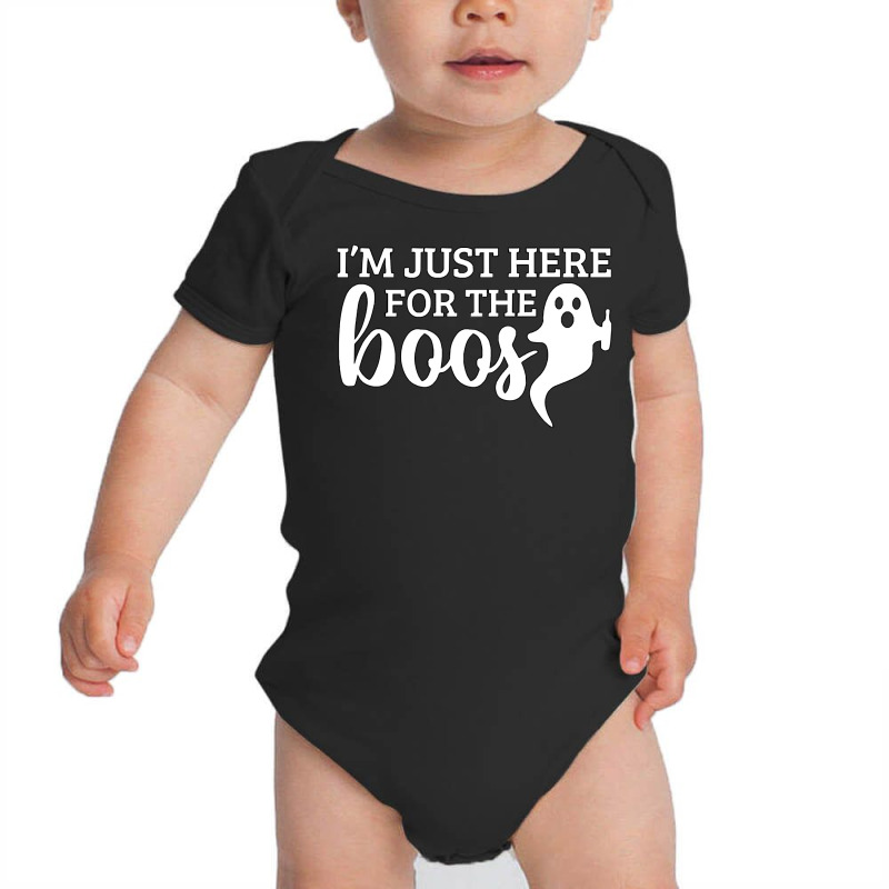 Halloween T  Shirti´m Just Here For The Boos Ghost White Stroke Text Baby Bodysuit by simplisticgive | Artistshot