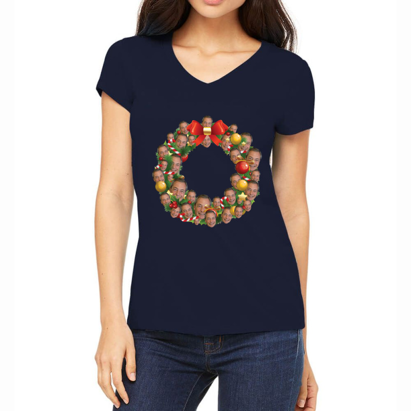 Nigel Farage Ukip Multiface Christmas Wreath Women's V-Neck T-Shirt by bungamekkar | Artistshot