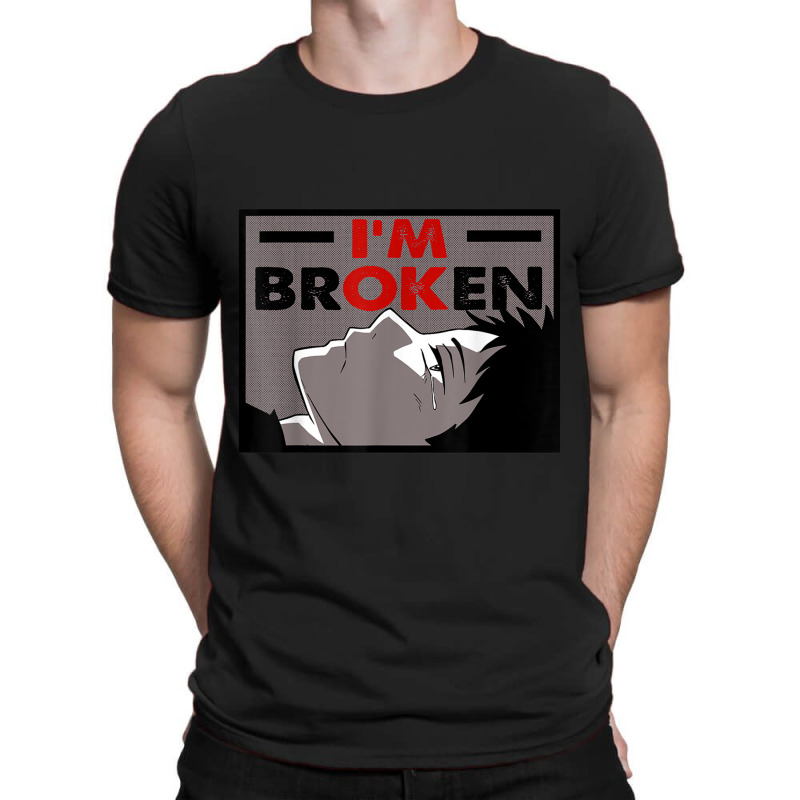 Custom I'm Broken Sad Anime Guy Crying Kawaii Boy Raining T-shirt