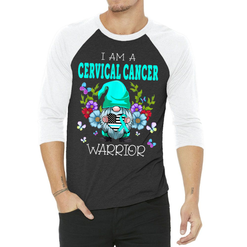 Gnome I Am A Cervical Cancer Warrior 3/4 Sleeve Shirt | Artistshot