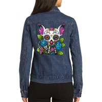 Chihuahua Sugar Skull Mexico Dog Calavera Dia De Los Muertos Raglan Ba Ladies Denim Jacket | Artistshot