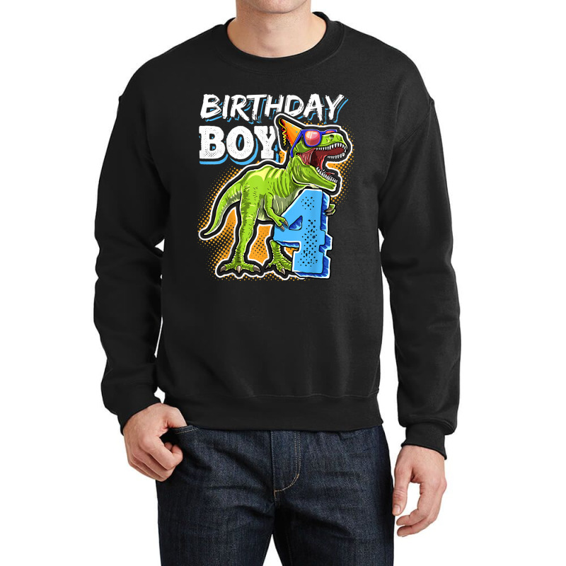 Birthday Boy 4 4th Birthday T Rex Dinosaur Party Gift Boys For Men Wom Crewneck Sweatshirt | Artistshot