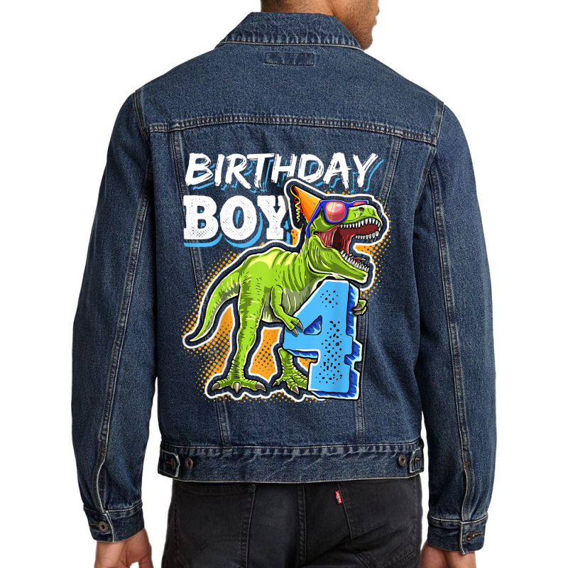 Birthday Boy 4 4th Birthday T Rex Dinosaur Party Gift Boys For Men Wom Men Denim Jacket | Artistshot