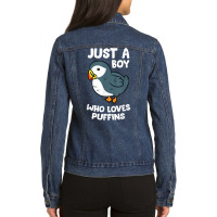 Just A Boy Who Loves Puffins Iceland Seabird Puffins T Shirt Ladies Denim Jacket | Artistshot