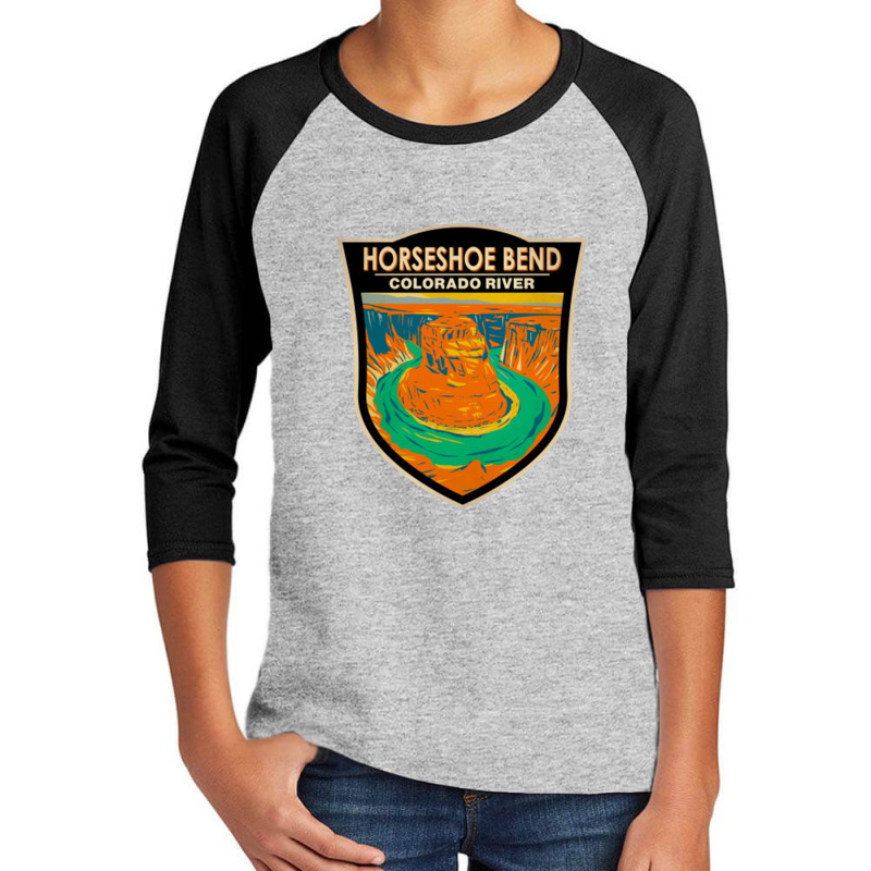 Horseshoe Bend River Badge Youth 3/4 Sleeve by birdpopart | Artistshot