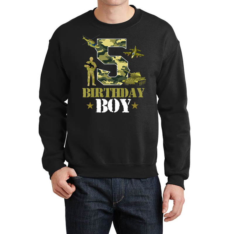 Kids 5th Birthday Military Themed Camo Boys 5 Yrs Old Soldier T Shirt Crewneck Sweatshirt | Artistshot