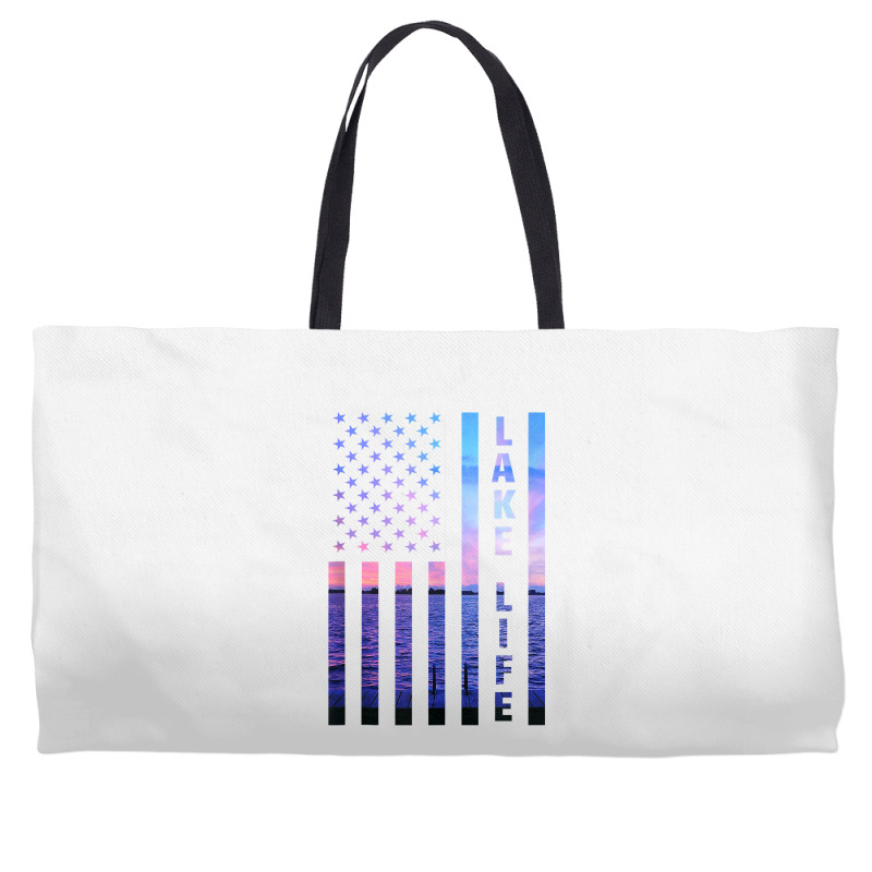 Lake Life American Flag Dock Sunset Wakeboarder Power Boat Tank Top Weekender Totes | Artistshot