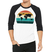 Retro World Map Cool Vintage Sunset World Globe Cartography T Shirt 3/4 Sleeve Shirt | Artistshot