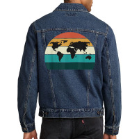 Retro World Map Cool Vintage Sunset World Globe Cartography T Shirt Men Denim Jacket | Artistshot