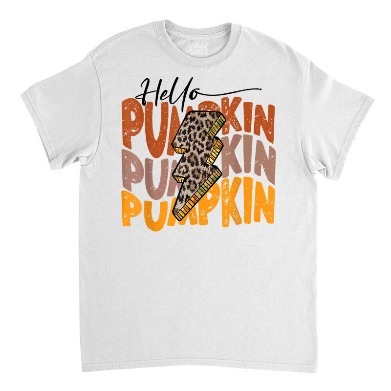 Hello Pumpkin Lightning Bolt Retro Leopard Western Fall Gift T Shirt Classic T-shirt by pickengtwrentv | Artistshot