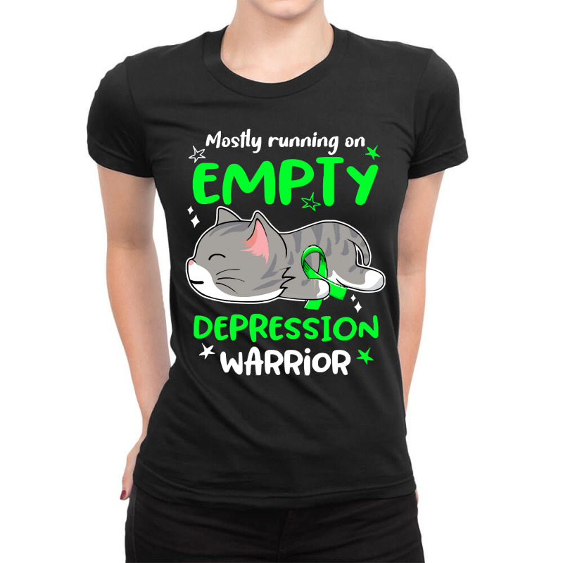 Depression Awareness T  Shirt Mostly Running On Empty Depression Warri Ladies Fitted T-Shirt by thaddeuscassin860 | Artistshot