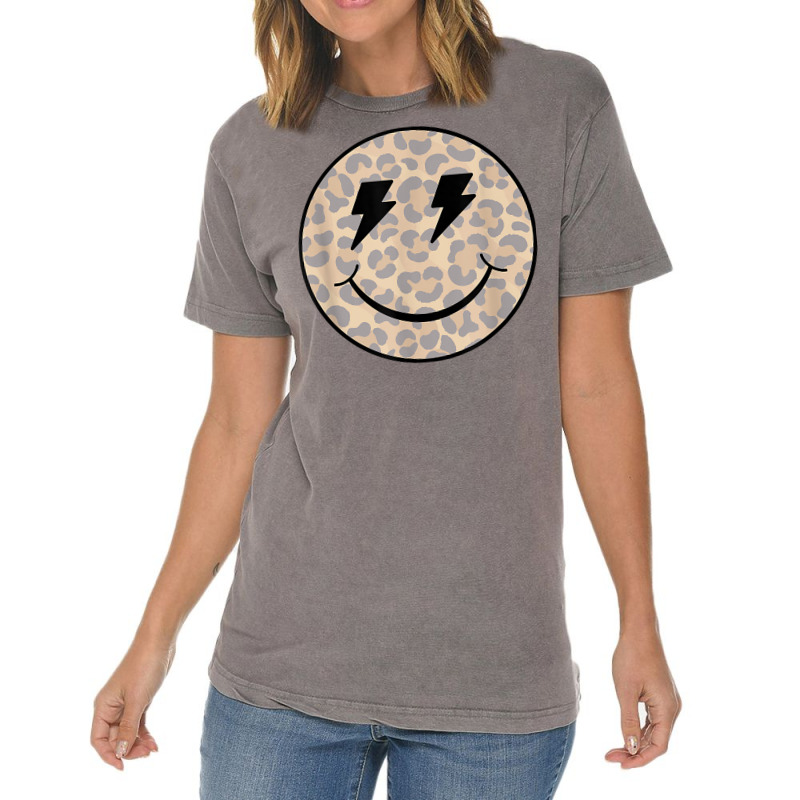 Trendy Leopard Smiley Face Lightning Bolt T Shirt Vintage T-Shirt by texz | Artistshot