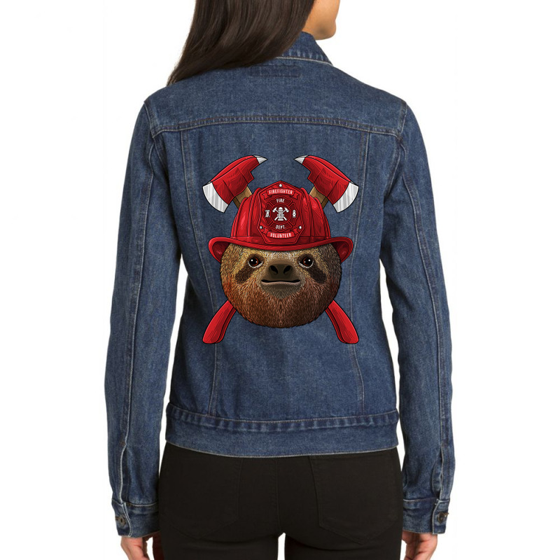 Firefighter Sloth Fireman Boys Kids Fire Rescue Lazy Animal 240 Ladies Denim Jacket by pester | Artistshot