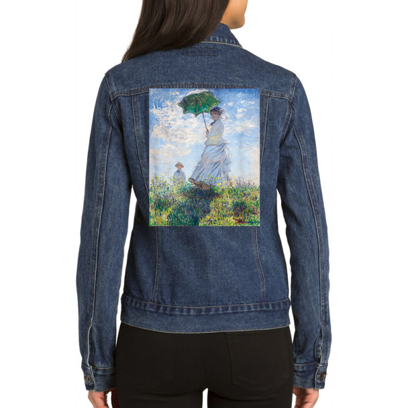 Monet's Woman With A Parasol  Modern Art Famous Painting T Shirt Ladies Denim Jacket by koleuuwla | Artistshot