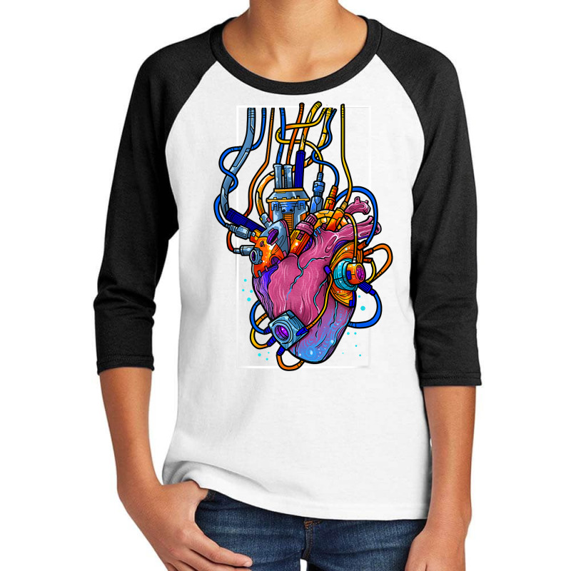 Cyborg Robot Heart Vaporwave Futuristic Cyberpunk Clothing T Shirt Youth 3/4 Sleeve by jenneyljkalasoha | Artistshot