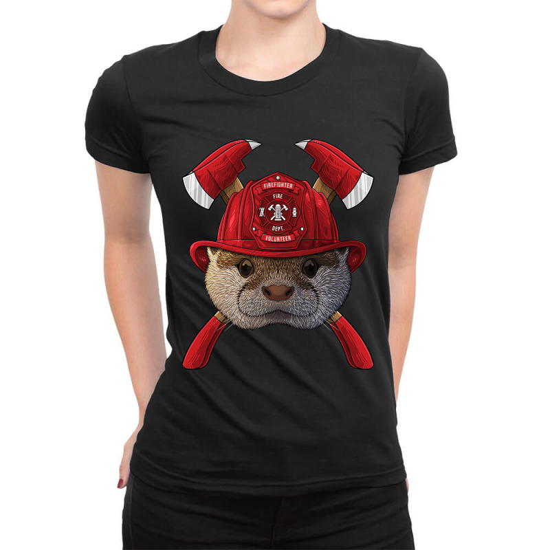 Firefighter Otter Fireman Boys Kids Fire Rescue Animal 258 Ladies Fitted T-Shirt by pester | Artistshot