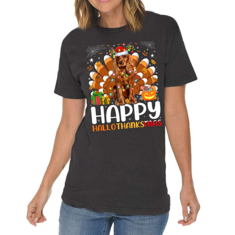 Cocker Spaniel Dog Halloween Christmas Happy Hallothanksmas Vintage T-Shirt by pester | Artistshot