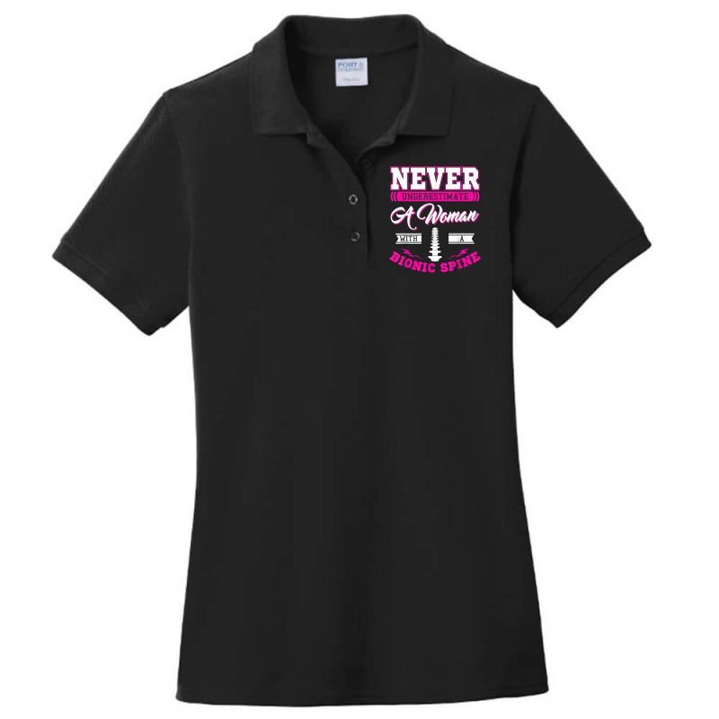 Teacher Fun Never Underestimate A Woman With A Bionic Spine T Shirt Ladies Polo Shirt by aringzaodeanl | Artistshot