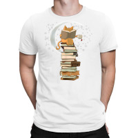 Reading By Moonlight, Books, Coffee And Cute Cat T Shirt T-shirt | Artistshot