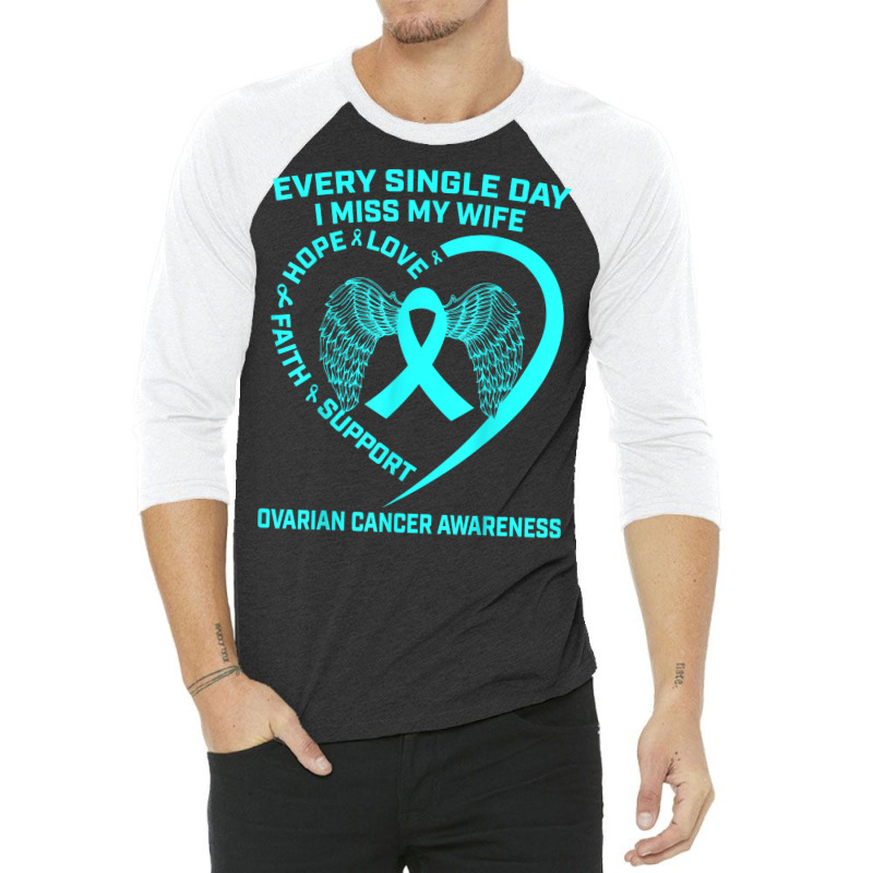 Teal Ribbon In Memory Of My Wife Ovarian Cancer Awareness T Shirt 3/4 Sleeve Shirt | Artistshot