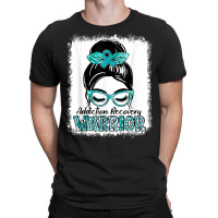 Teal Ribbon Messy Bun Addiction Recovery Awareness Gifts T Shirt T-shirt | Artistshot