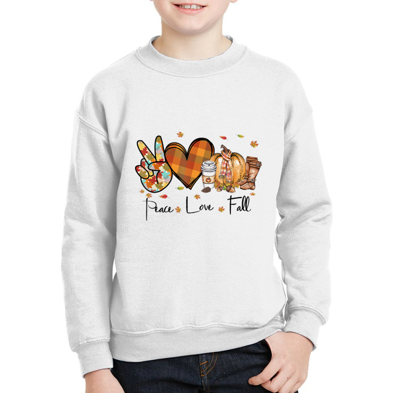 Peace Love Fall Autumn Season Pumpkin Halloween Coffee Lover Youth Sweatshirt by BuenoBloom | Artistshot