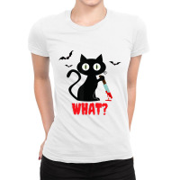 Black Cat With Knife Halloween Ladies Fitted T-shirt | Artistshot