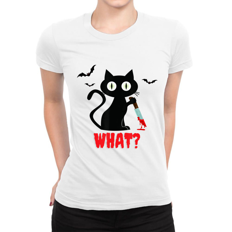 Black Cat With Knife Halloween Ladies Fitted T-Shirt by BuenoBloom | Artistshot