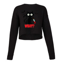 Black Cat With Knife Halloween Cropped Sweater | Artistshot