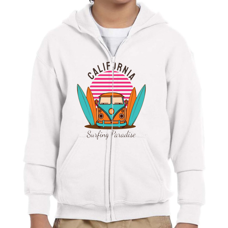 California Surfing Paradise Youth Zipper Hoodie by barangelekto | Artistshot