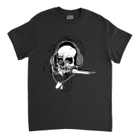 Skull Headphone Knife Dog Tag Costume Cool Halloween Classic T-shirt | Artistshot