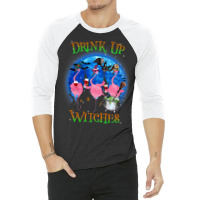 Flamingo Tropical Drink Up Witches Flamingo Witch Vibes Halloween Cost 3/4 Sleeve Shirt | Artistshot