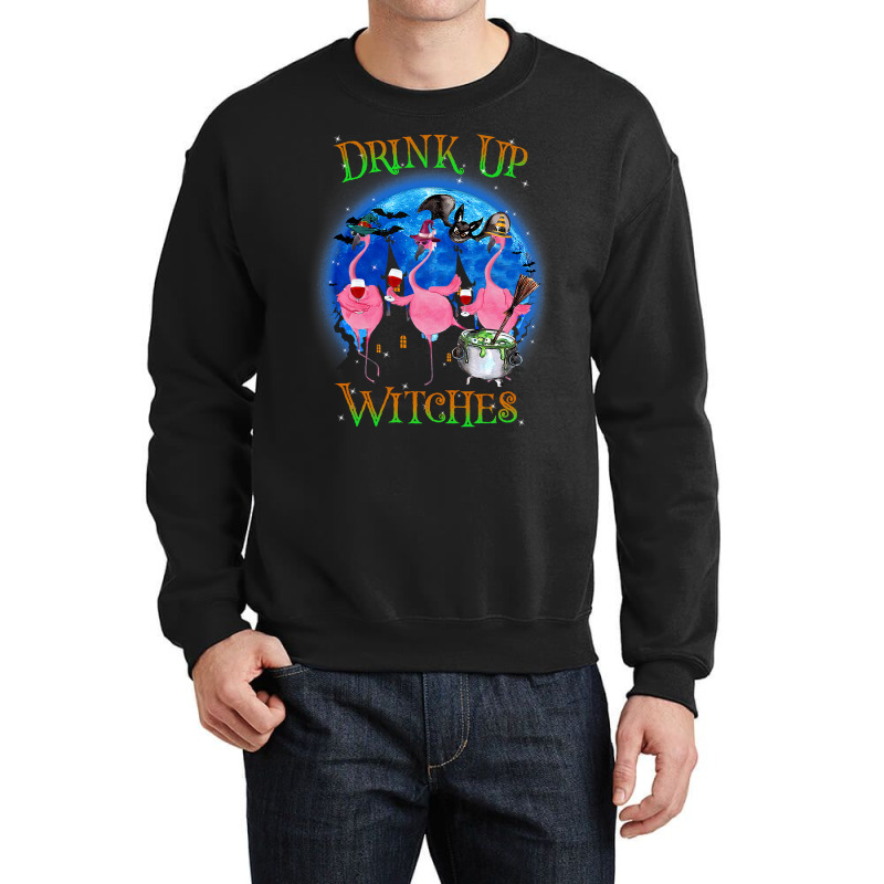 Flamingo Tropical Drink Up Witches Flamingo Witch Vibes Halloween Cost Crewneck Sweatshirt by pester | Artistshot