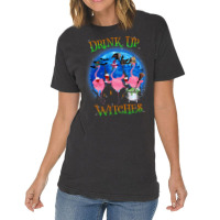 Flamingo Tropical Drink Up Witches Flamingo Witch Vibes Halloween Cost Vintage T-shirt | Artistshot