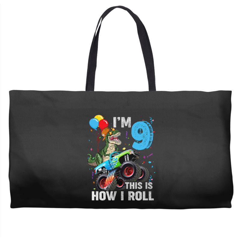 Kids 9 Year Old T Rex Dinosaur Monster Truck 9th Birthday Boys Mens Be Weekender Totes | Artistshot