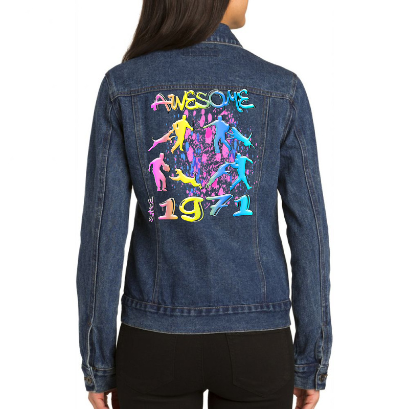 Awesome Since 1971. Agility Dog Training Graffiti Design T Shirt Ladies Denim Jacket by sowleomballoucgp | Artistshot